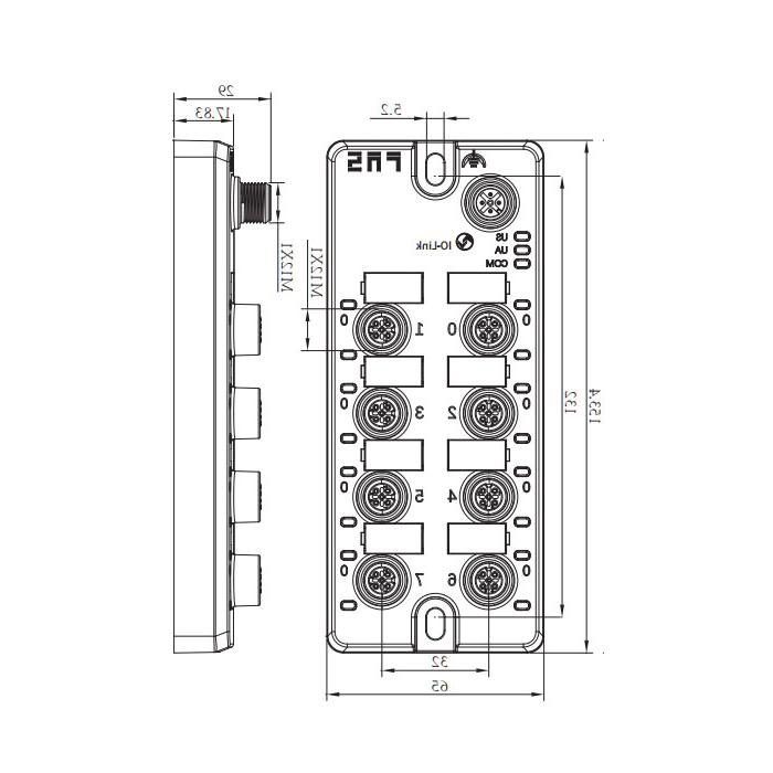 M12接口，IO-Link Hub, 4AI，4- 20ma电流模拟量，8DI PNP输入数字模块，00BA11