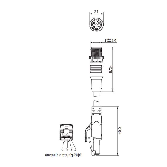 M12 4Pin公（d码）/ rj - 45公-双端预制PUR屏蔽软电缆- EtherCat网线-绿色护套- 0C3161-XXX